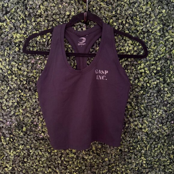 GASP Tops - GASP Inc Crop Tank Top Black Racerback Gym Fitness Top Size S